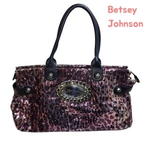 Betsey Johnson Sequin Black and Pink Large Shoulder Bag